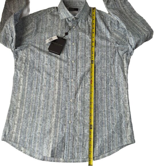Thomas Dean Performance Button Down Shirt Blue Paisley Medium NWT - Picture 6 of 16
